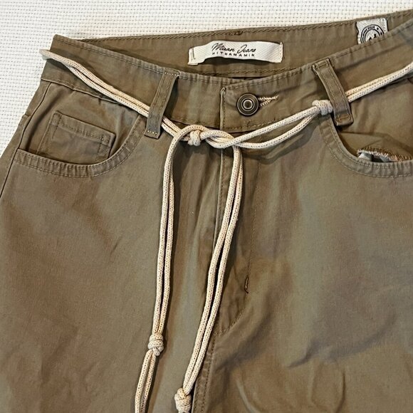 Miran Jeans Beige Tan Wide Split Leg Boho Festival Pants Rope Belt Size Small - Picture 2 of 11